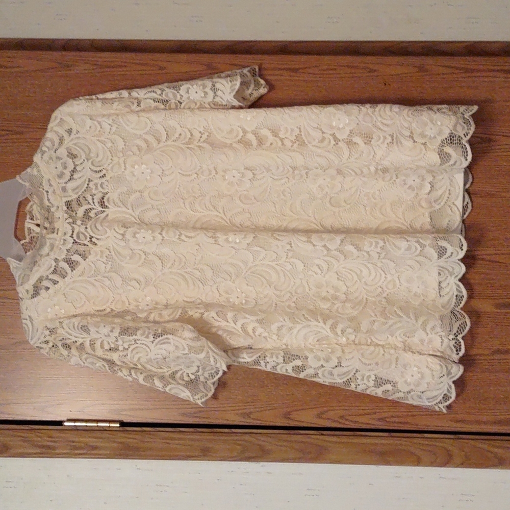 Lacy blouse over silky camisole lining